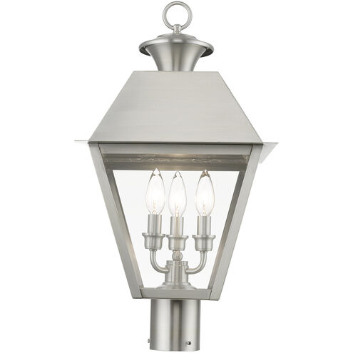 Wentworth 3 Light 22 inch Brushed Nickel Outdoor Post Top Lantern, Large