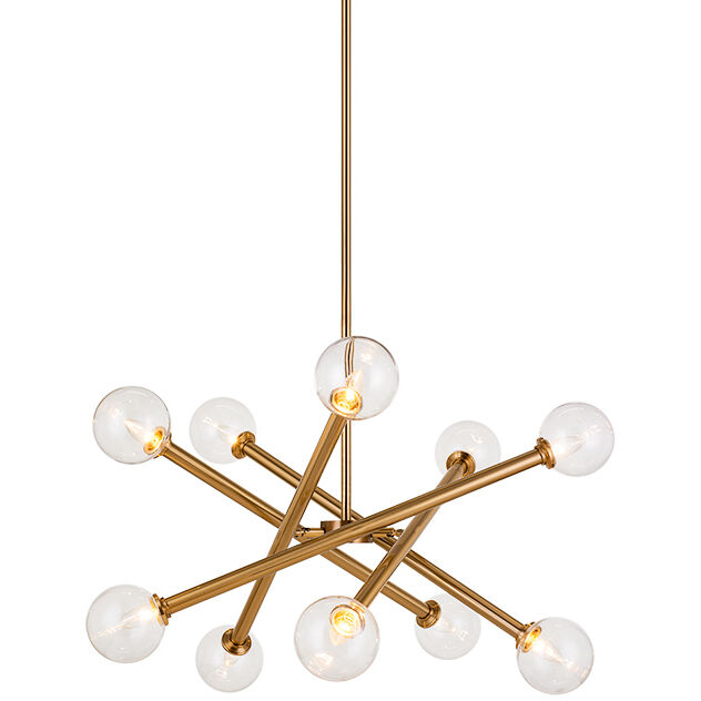 Matchstix 10 Light 31.25 inch Aged Gold Brass Pendant Ceiling Light in Aged Gold Brass and Clear