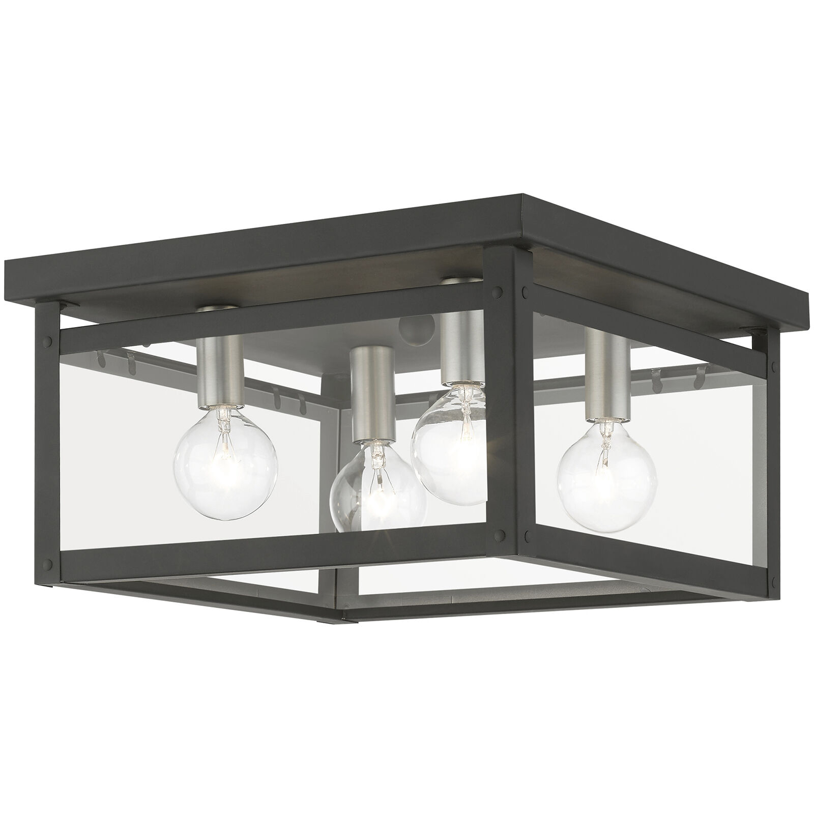 Milford 4 Light 11 inch Black with Brushed Nickel Finish Candles Flush Mount Ceiling Light, Square
