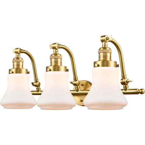 Franklin Restoration Bellmont 3 Light 28 inch Satin Gold Bath Vanity Light Wall Light in Matte White Glass, Franklin Restoration