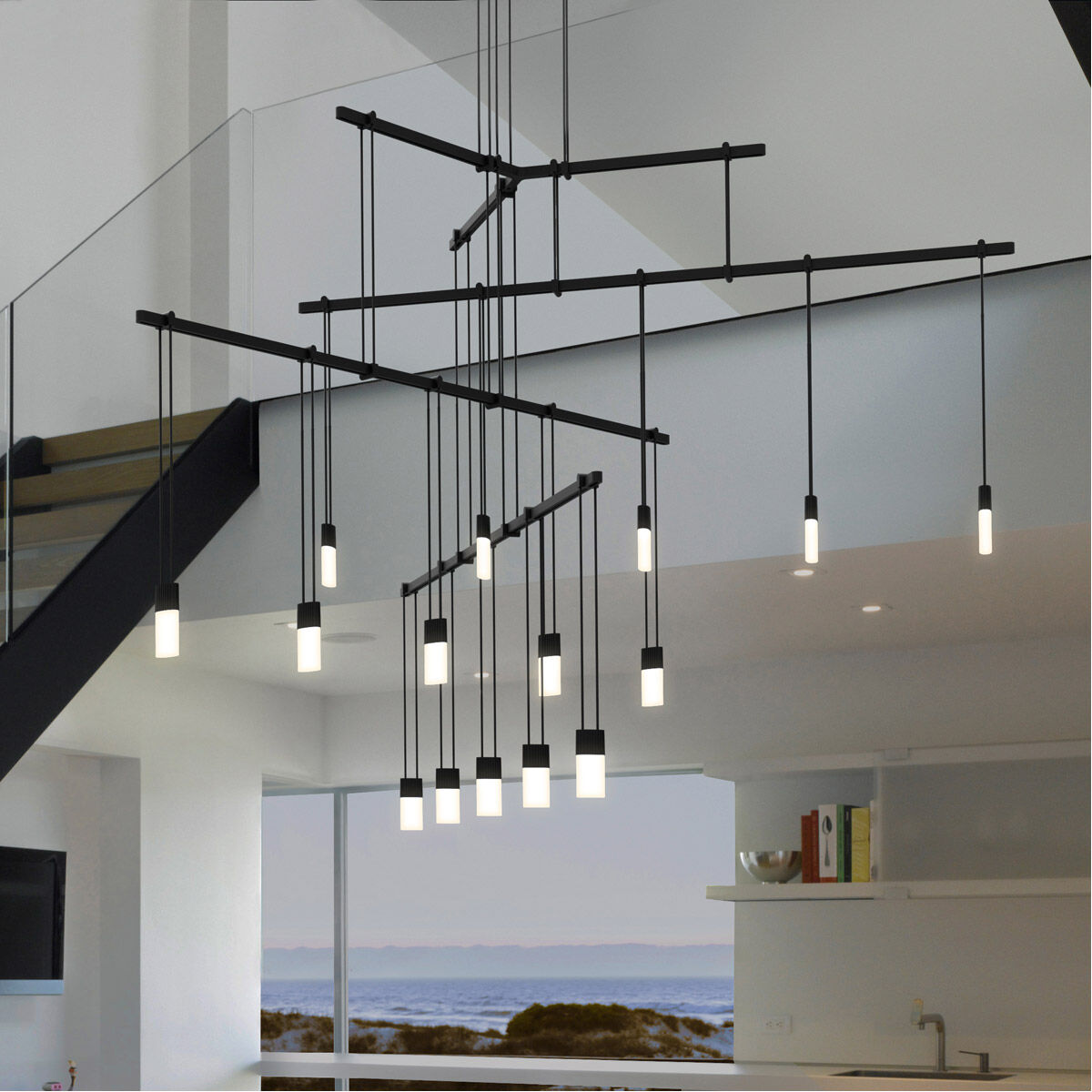 Suspenders LED 36 inch Satin Black Pendant Ceiling Light