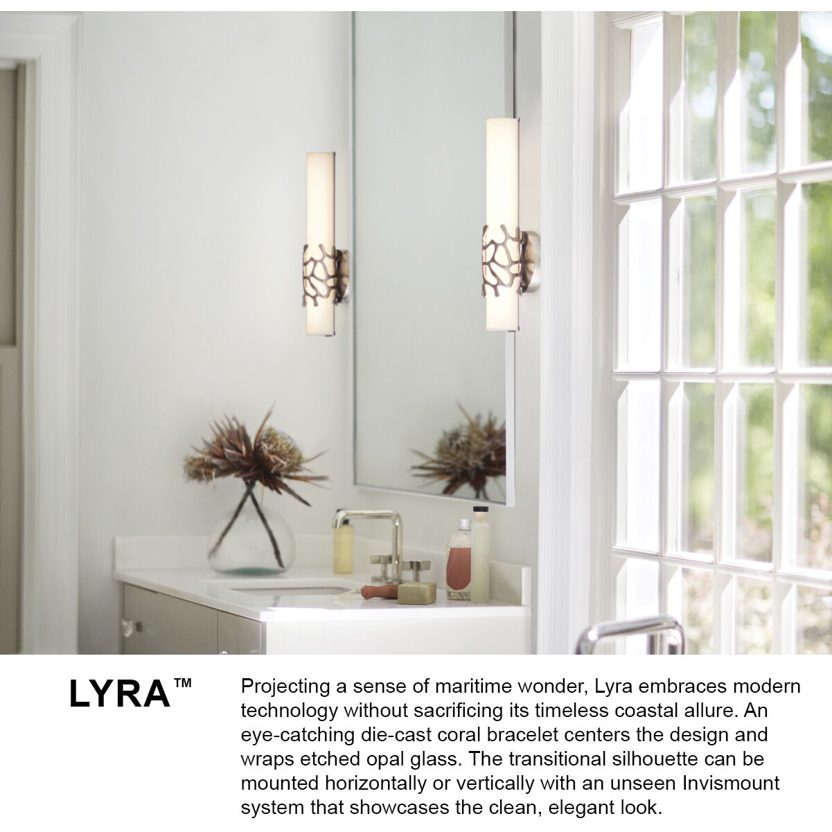 Lyra LED 31 inch Brushed Nickel Vanity Light Wall Light, Vertical