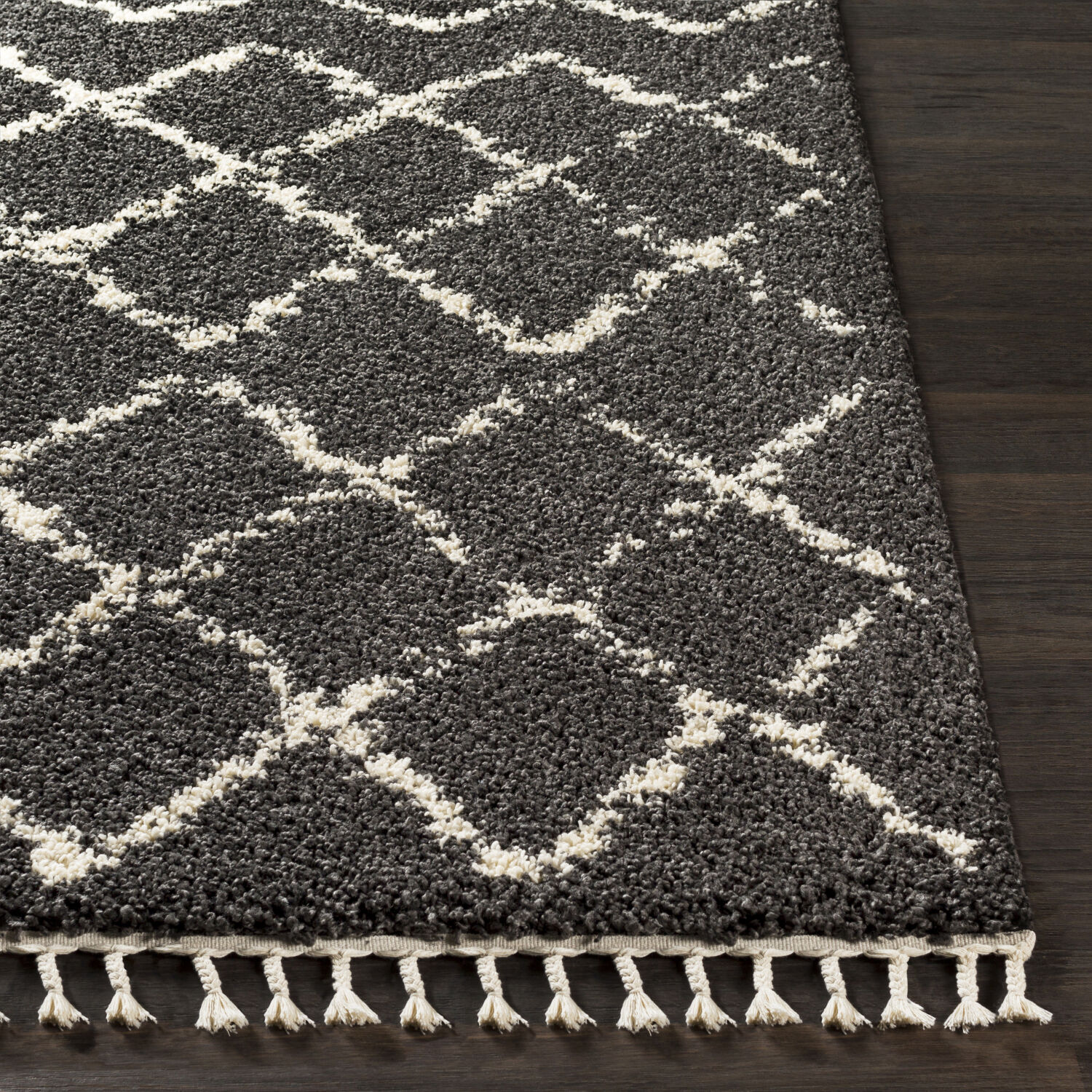 Berber Shag 87 X 63 inch Charcoal/Beige Rugs, Rectangle