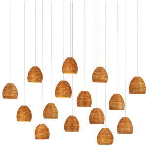 Beehive 15 Light 48 inch Natural Rattan and Silver Multi-Drop Pendant Ceiling Light