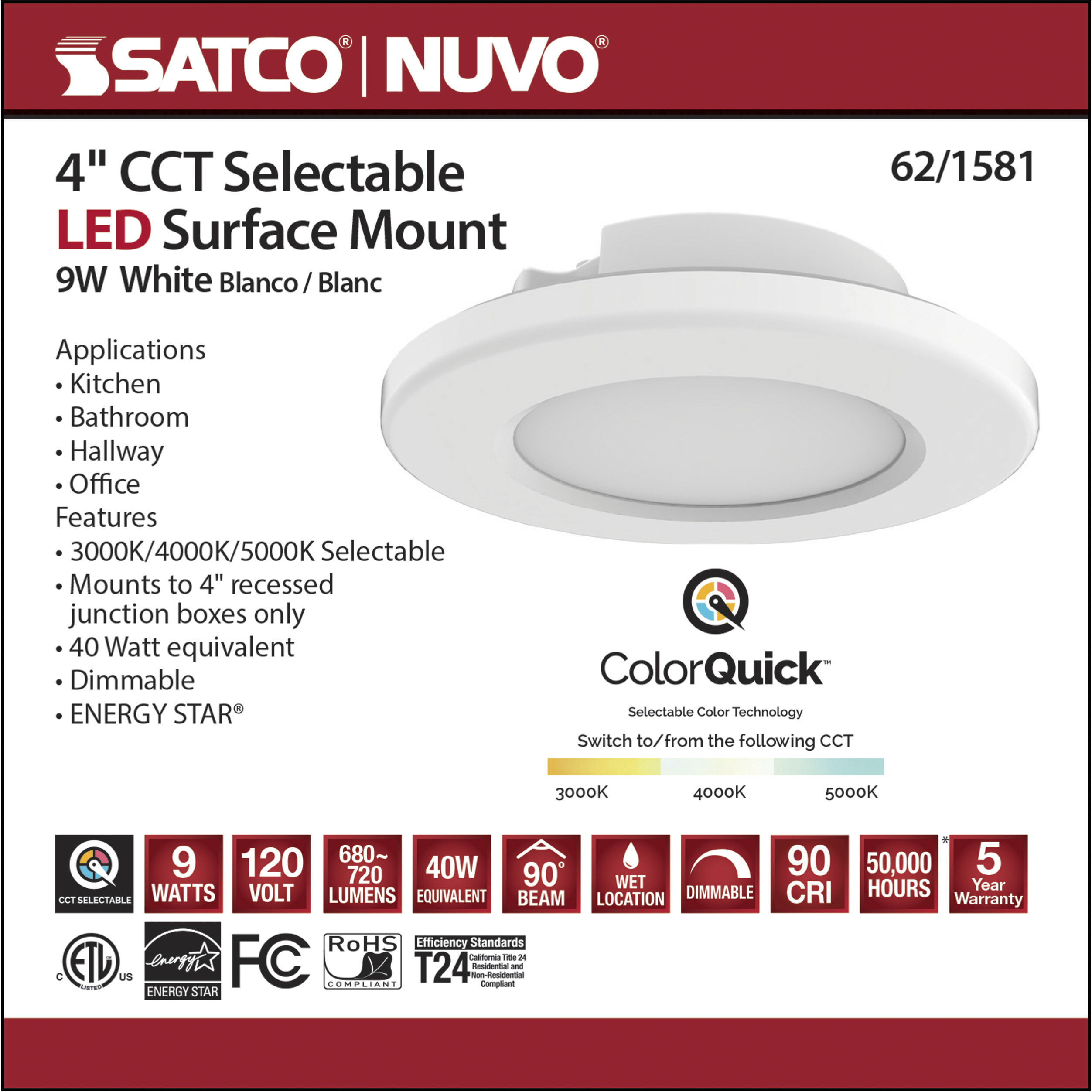 ColorQuick LED 5 inch White Close-to-Ceiling Ceiling Light, Edge Lit