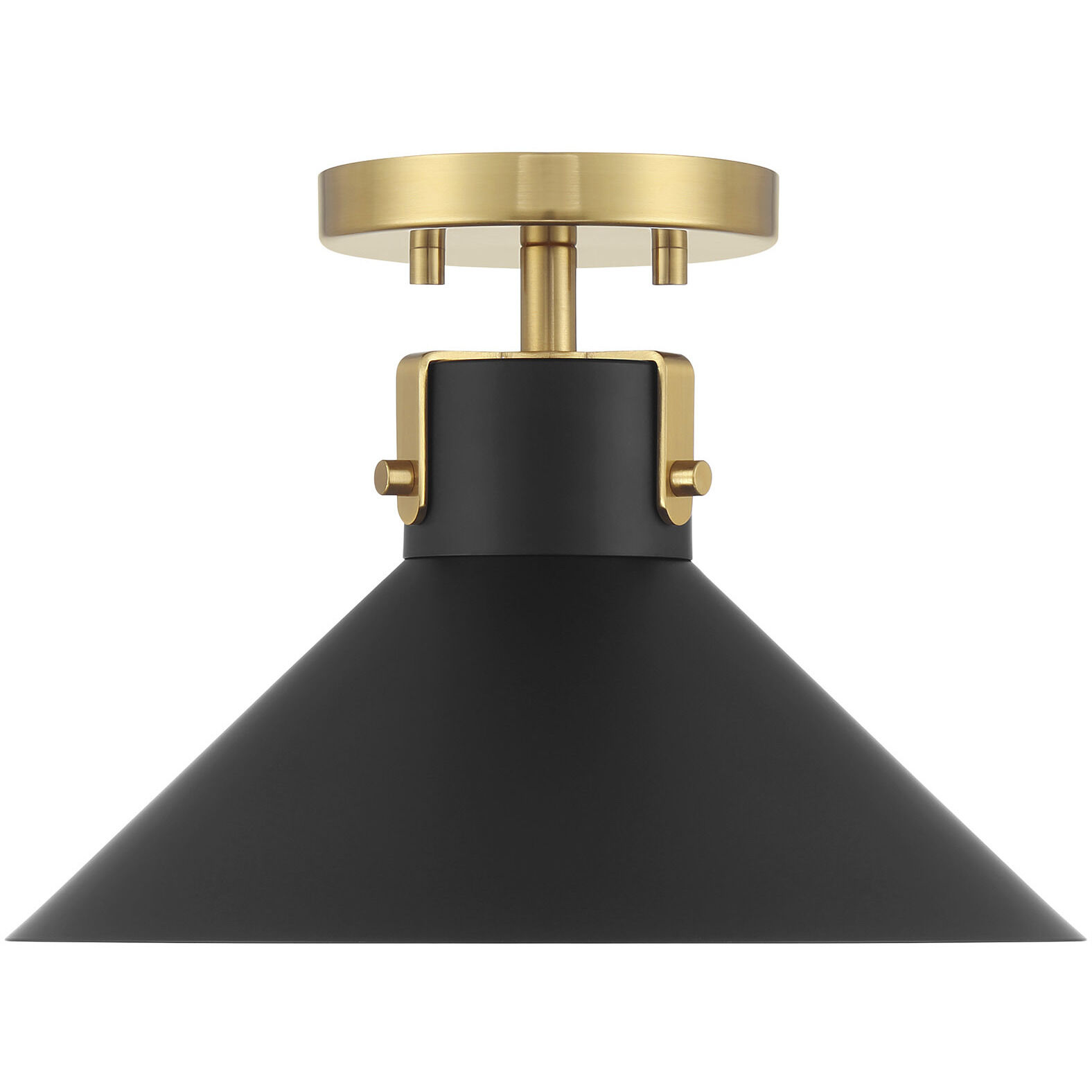Contemporary 1 Light 11.5 inch Matte Black with Natural Brass Semi-Flush Ceiling Light