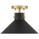 Contemporary 1 Light 11.5 inch Matte Black with Natural Brass Semi-Flush Ceiling Light