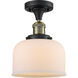 Franklin Restoration Large Bell LED 8 inch Black Antique Brass Semi-Flush Mount Ceiling Light in Matte White Glass, Franklin Restoration
