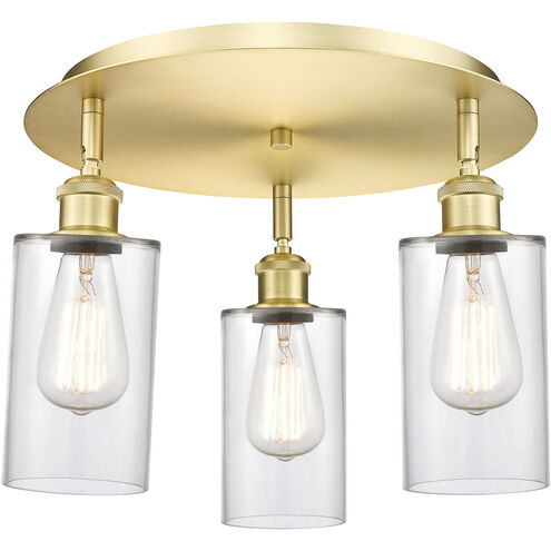 Clymer 3 Light 15.63 inch Satin Gold Flush Mount Ceiling Light in Clear