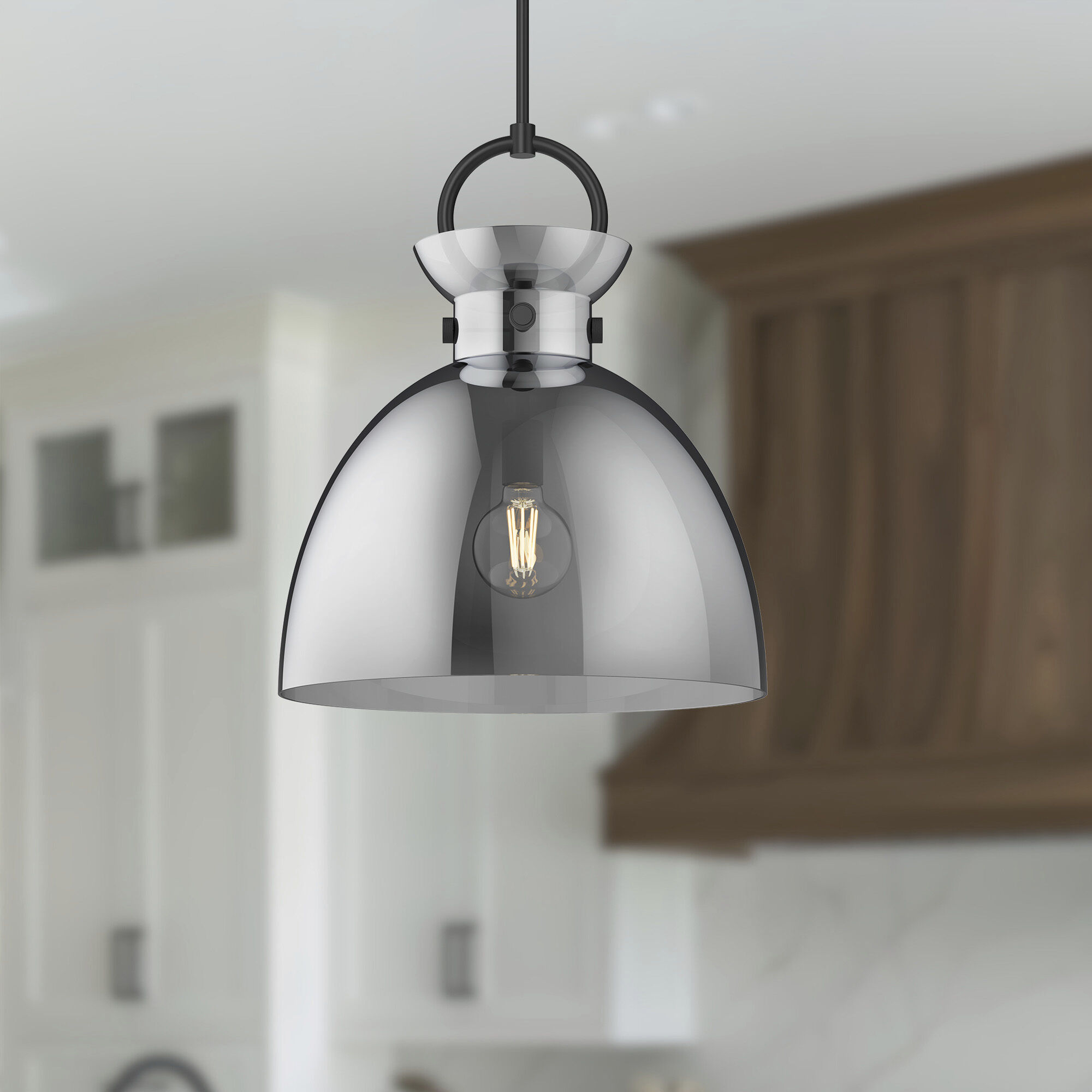 Alora Mood Waldo Pendant Ceiling Light in Matte Black, Smoked Glass