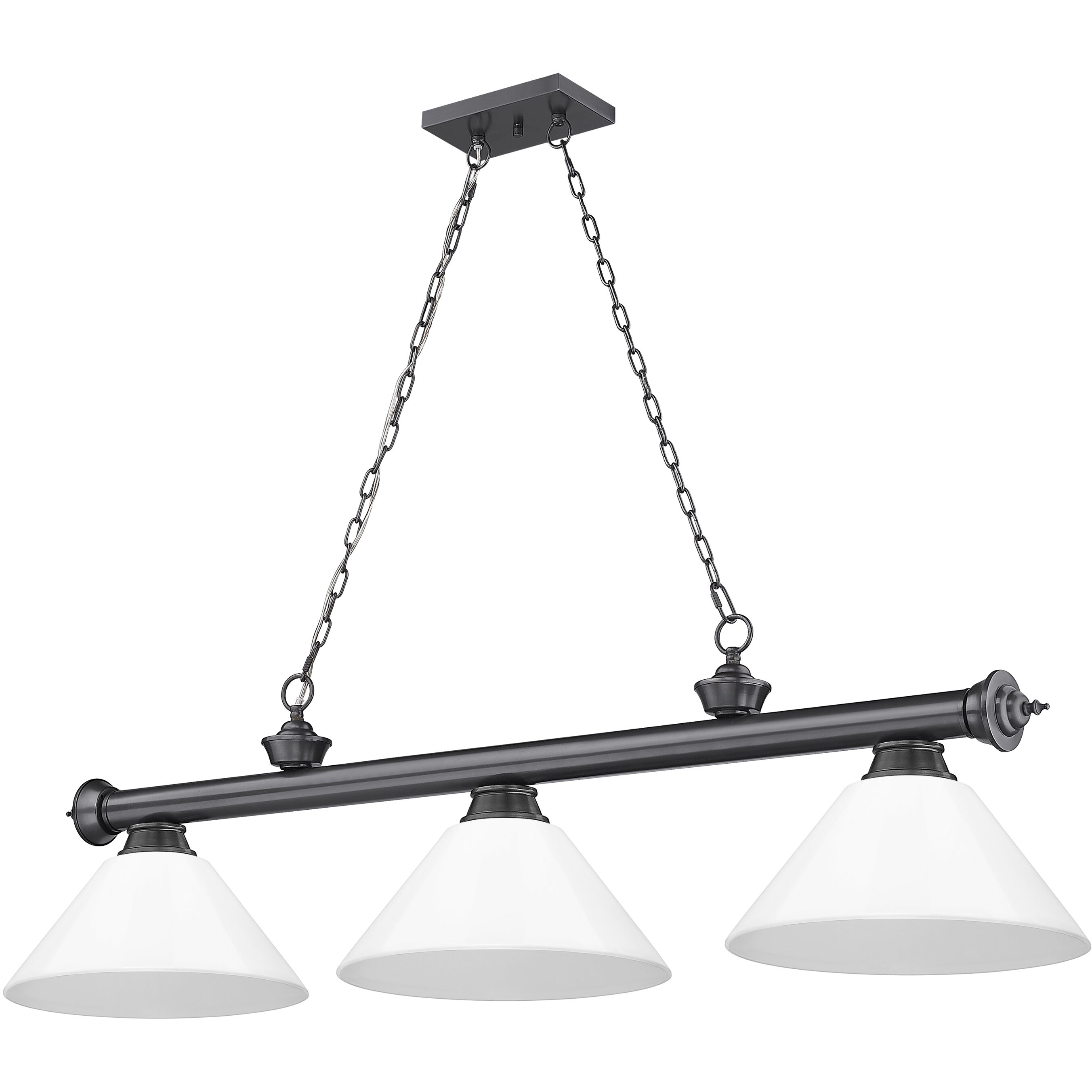 Cordon 3 Light 57.25 inch Bronze Plate Billiard Ceiling Light in White Plastic