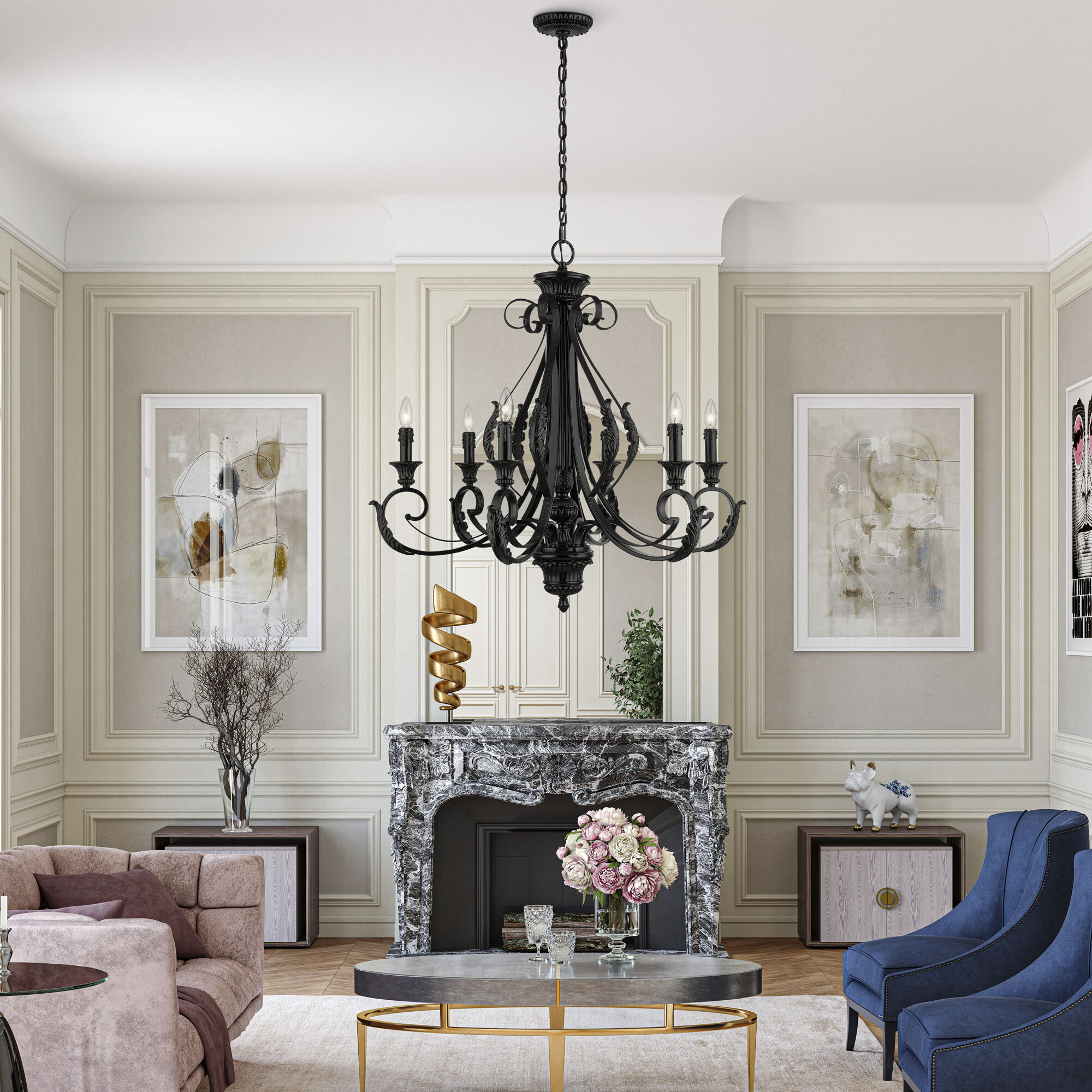 Valencia 6 Light 35 inch Shiny Black Large Chandelier Ceiling Light