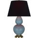 Double Gourd 31 inch 150 watt Steel Blue Glazed Ceramic with Antique Brass Table Lamp Portable Light in Ink Black with Rose Red