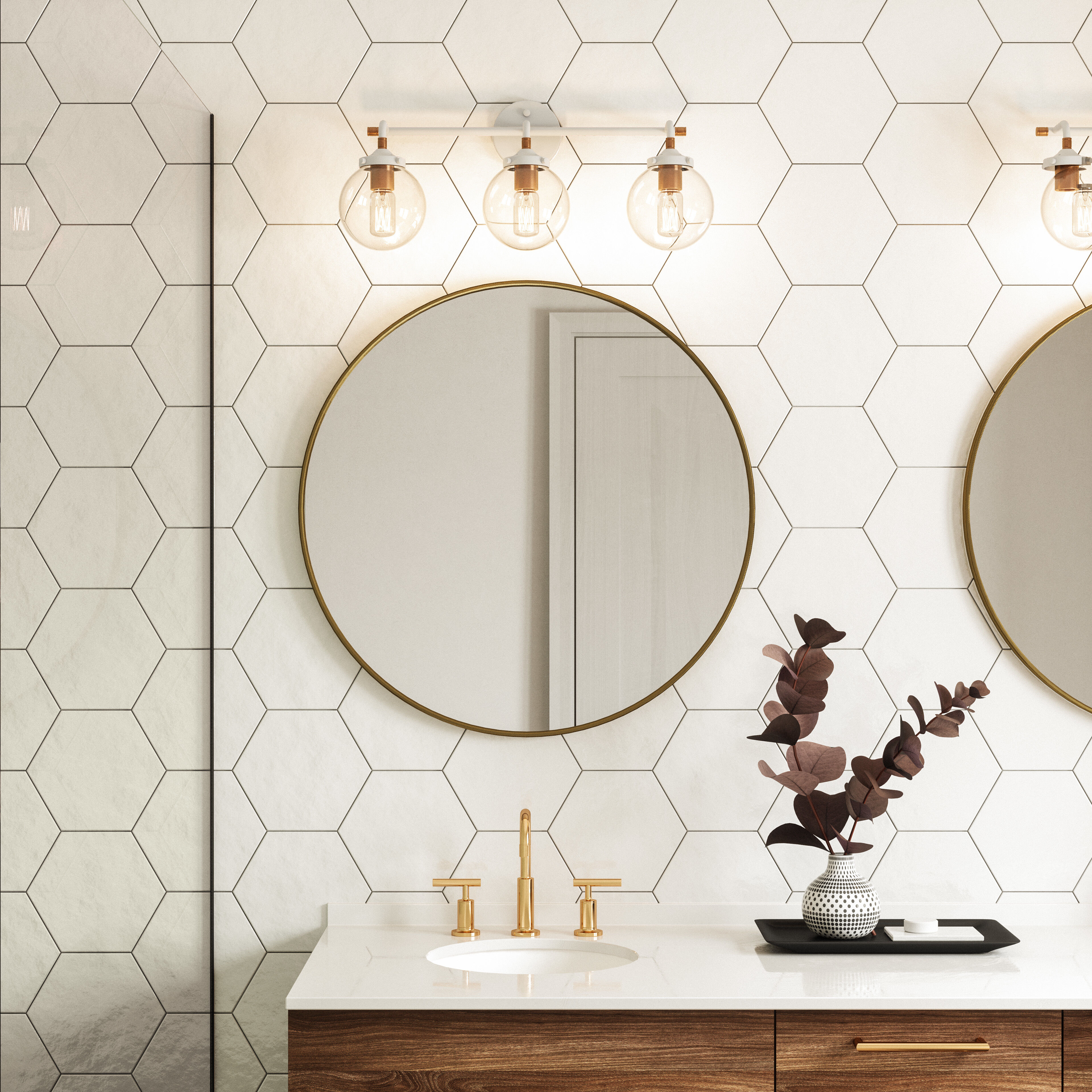 Boudreaux Vanity Light Wall Light in Matte White with Satin Brass