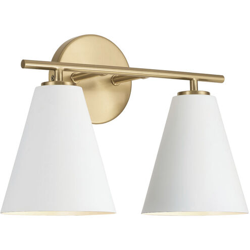 Charlie 2 Light 15 inch Matte Brass Vanity Light Wall Light in Matte White