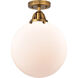 Nouveau 2 Beacon LED 12 inch Brushed Brass Semi-Flush Mount Ceiling Light in Matte White Glass