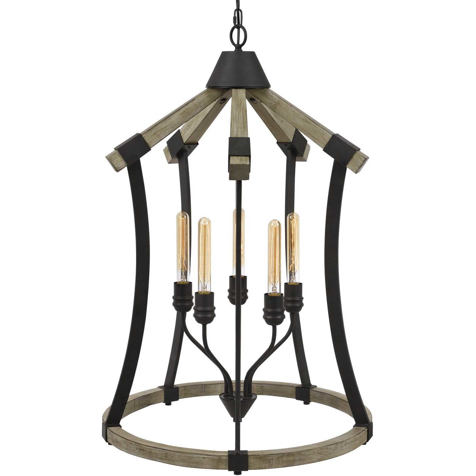 Dali 5 Light 24 inch Iron and Light Oak Chandelier Ceiling Light, Bell Lantern