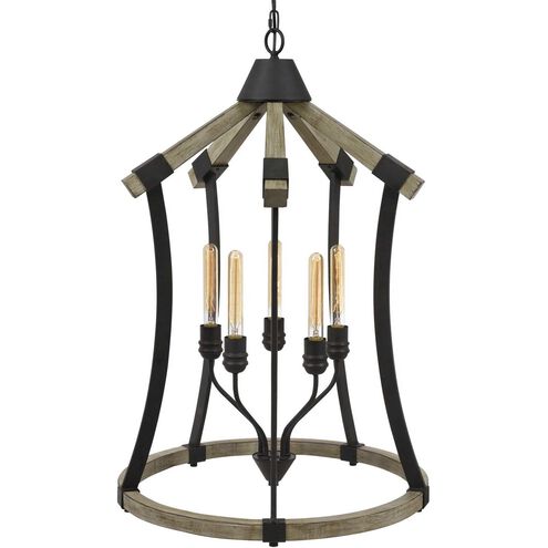 Dali 5 Light 24 inch Iron and Light Oak Chandelier Ceiling Light, Bell Lantern