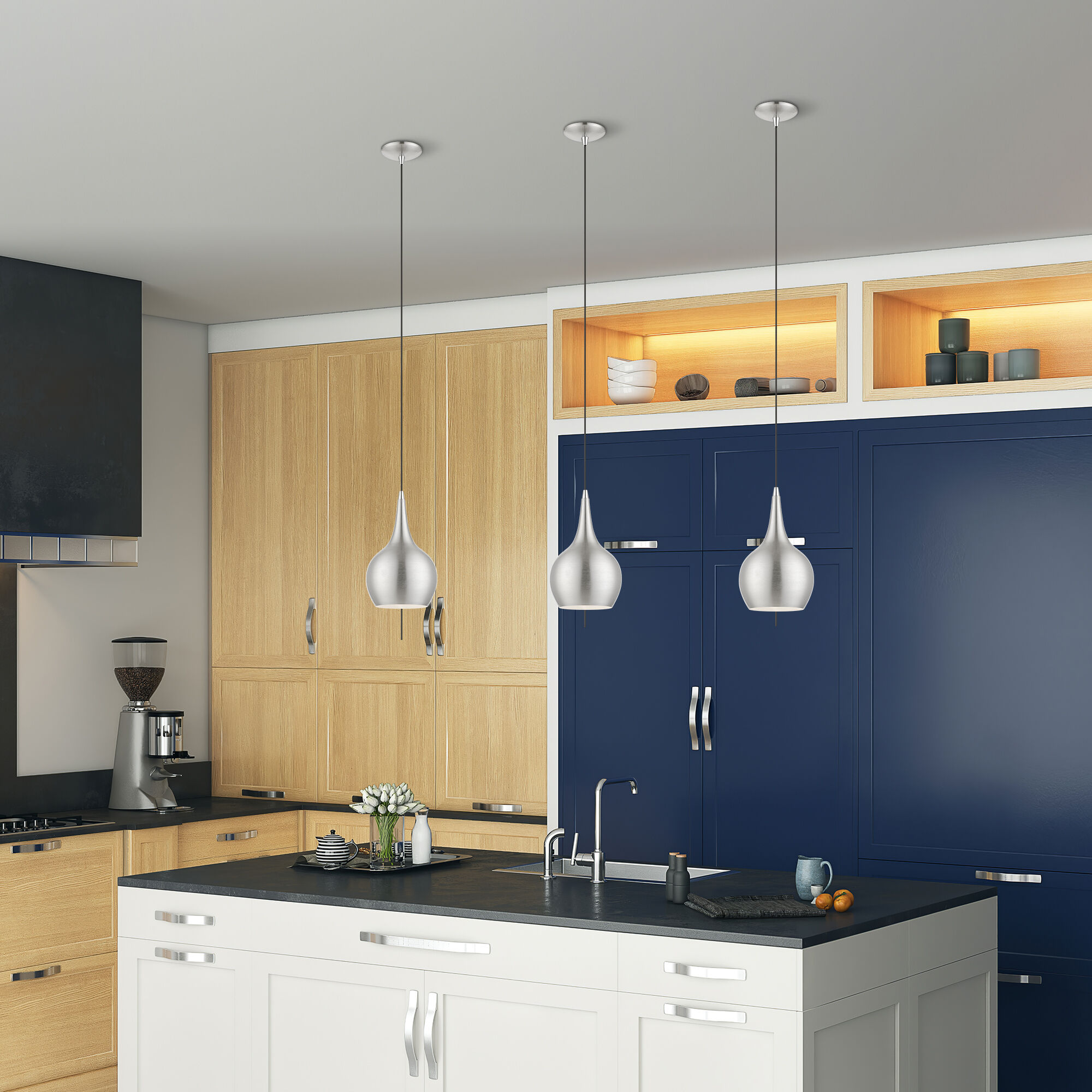 Andes 1 Light 8 inch Brushed Nickel with Polished Chrome Accents Mini Pendant Ceiling Light