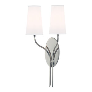 Rutland 2 Light 12 inch Polished Nickel Wall Sconce Wall Light in White Faux Silk
