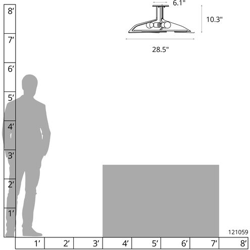 Callisto 3 Light 28.5 inch Ink Semi-Flush Ceiling Light
