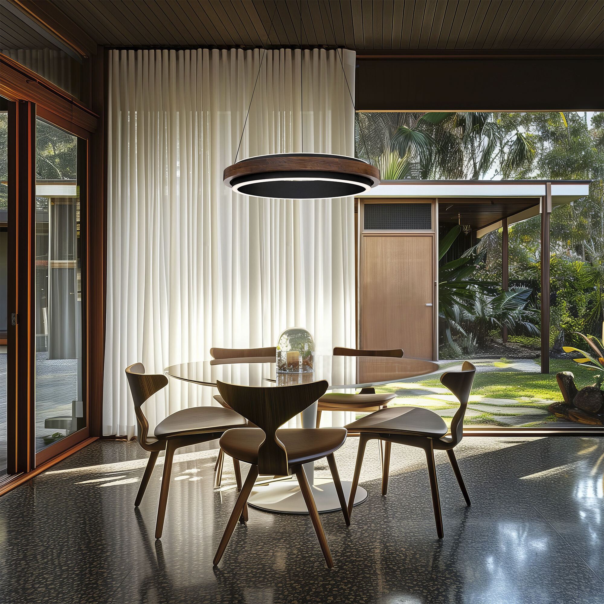 Delaney LED 29.5 inch Black and Dark Walnut Indoor Hanging Lighting Ceiling Light