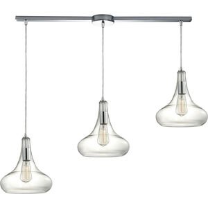 Orbital 3 Light 36 inch Polished Chrome Multi Pendant Ceiling Light in Linear with Recessed Adapter, Configurable