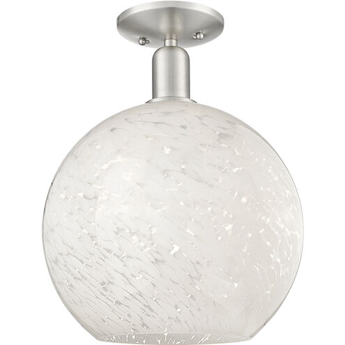Arcadia White Mouchette 1 Light 12 inch Brushed Satin Nickel Semi-Flush Mount Ceiling Light