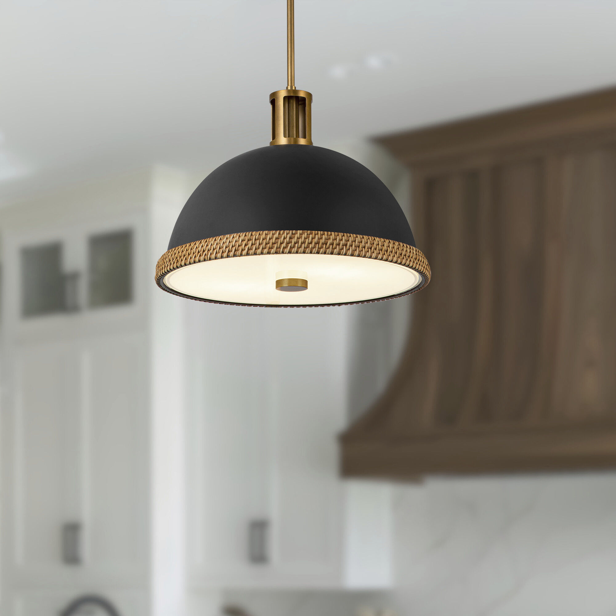 Doral Pendant Ceiling Light in Matte Black and Vintage Brass