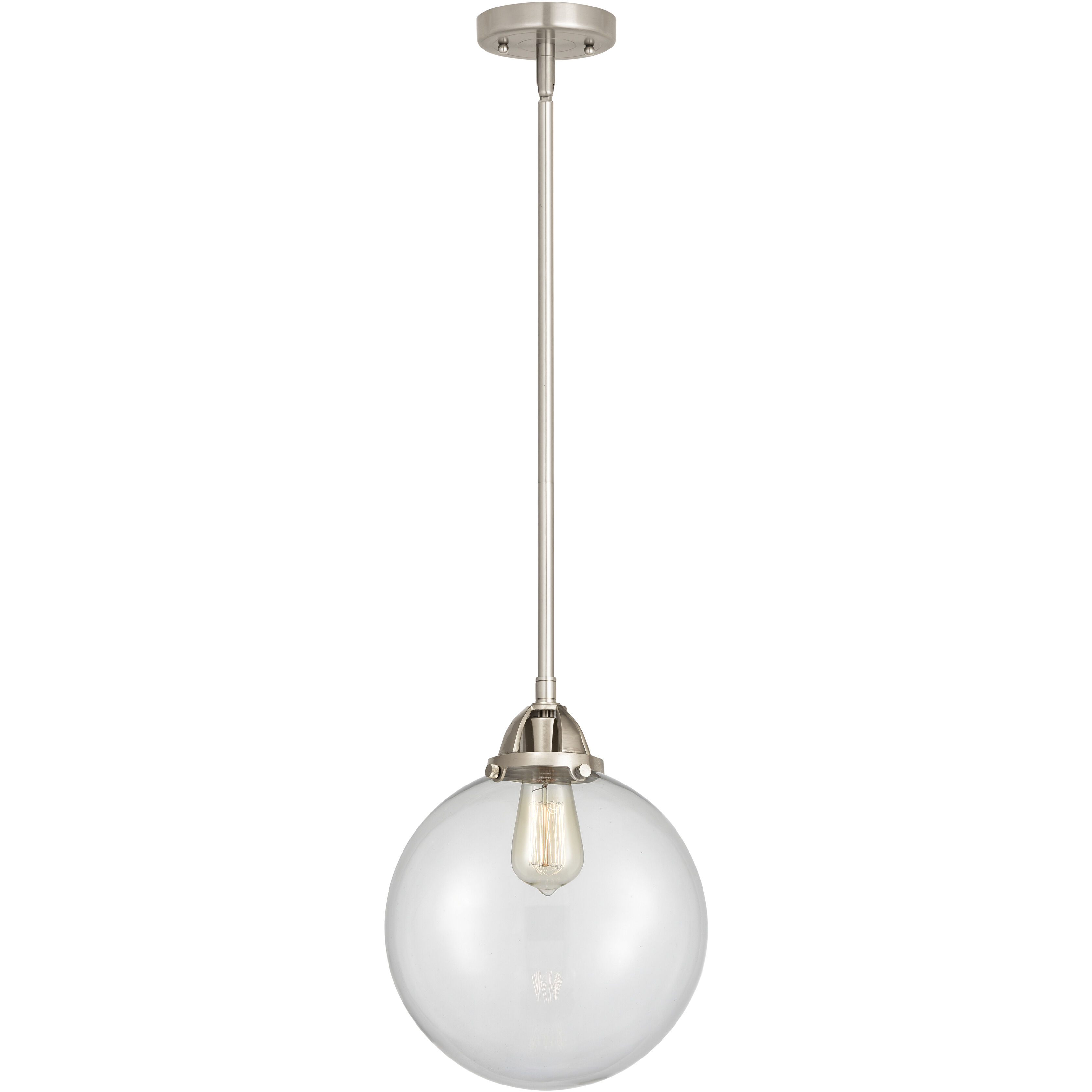 Nouveau 2 Beacon 1 Light 10 inch Brushed Satin Nickel Mini Pendant Ceiling Light in Incandescent, Clear