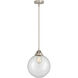Nouveau 2 Beacon 1 Light 10 inch Brushed Satin Nickel Mini Pendant Ceiling Light in Incandescent, Clear