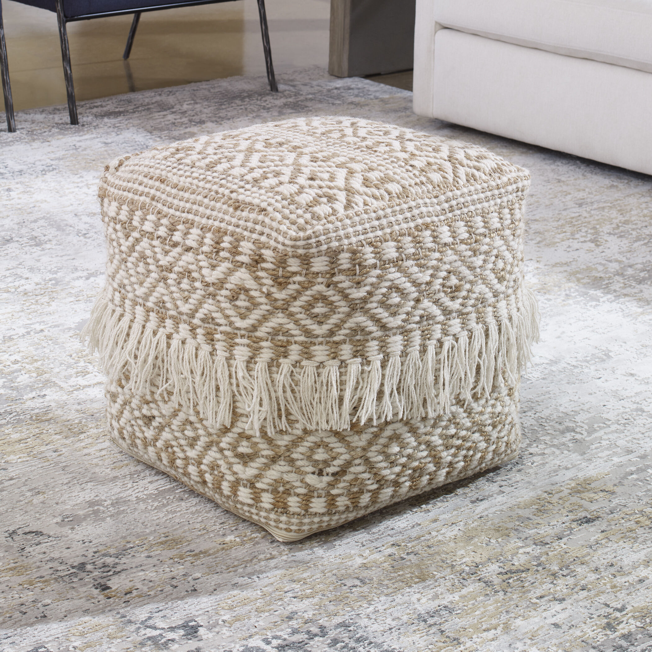 Boheme 18 inch Soft Ivory and Rich Brown Pouf