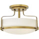 Harper 3 Light 14.5 inch Heritage Brass Indoor Semi-Flush Mount Ceiling Light in White