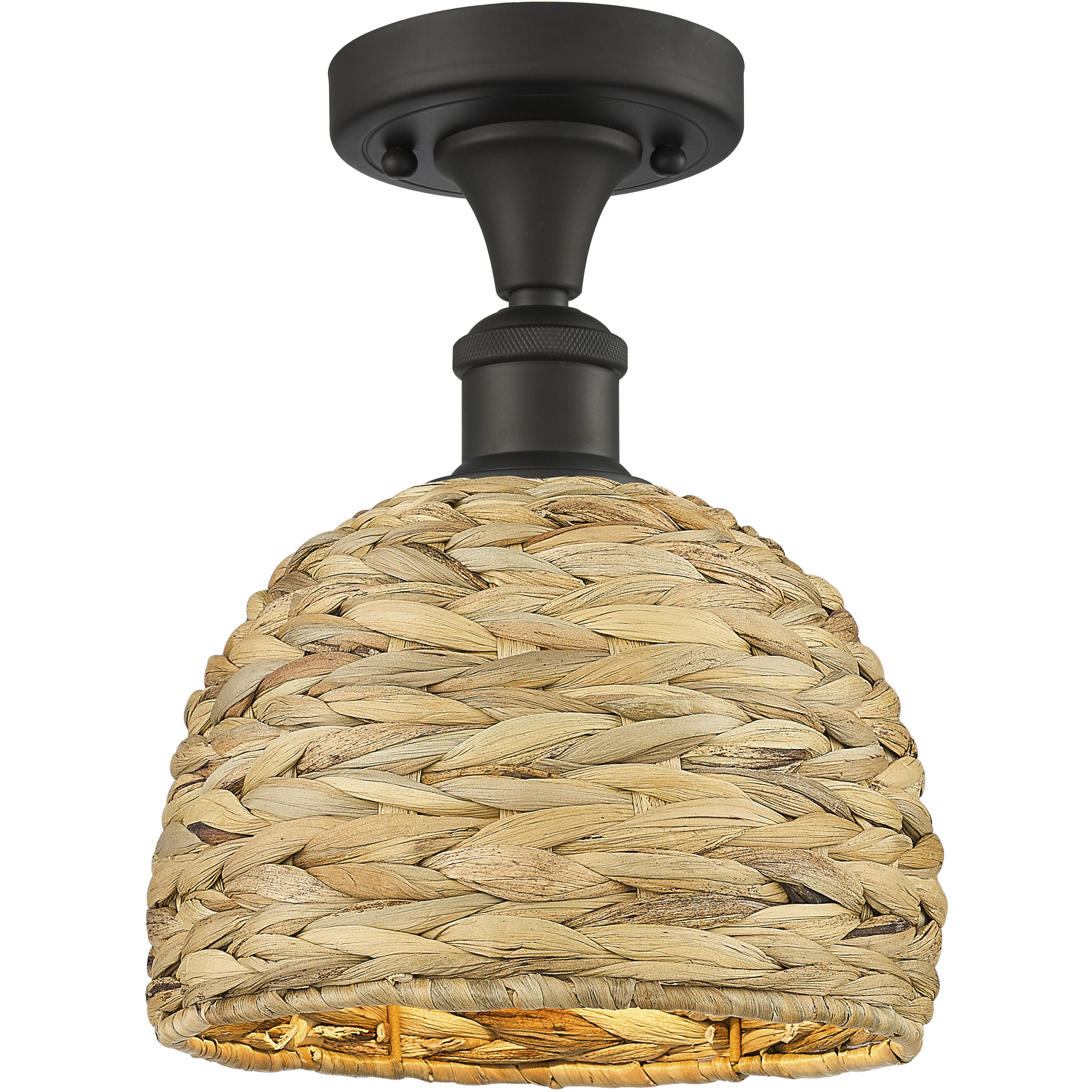 Woven Rattan 1 Light 8 inch Oil Rubbed Bronze Semi-Flush Mount Ceiling Light