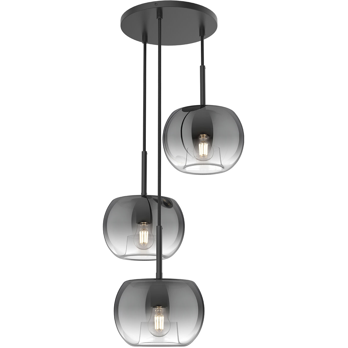 Samar 3 Light 14 inch Black/Smoked Chandelier Ceiling Light in Transition Smoked Glass