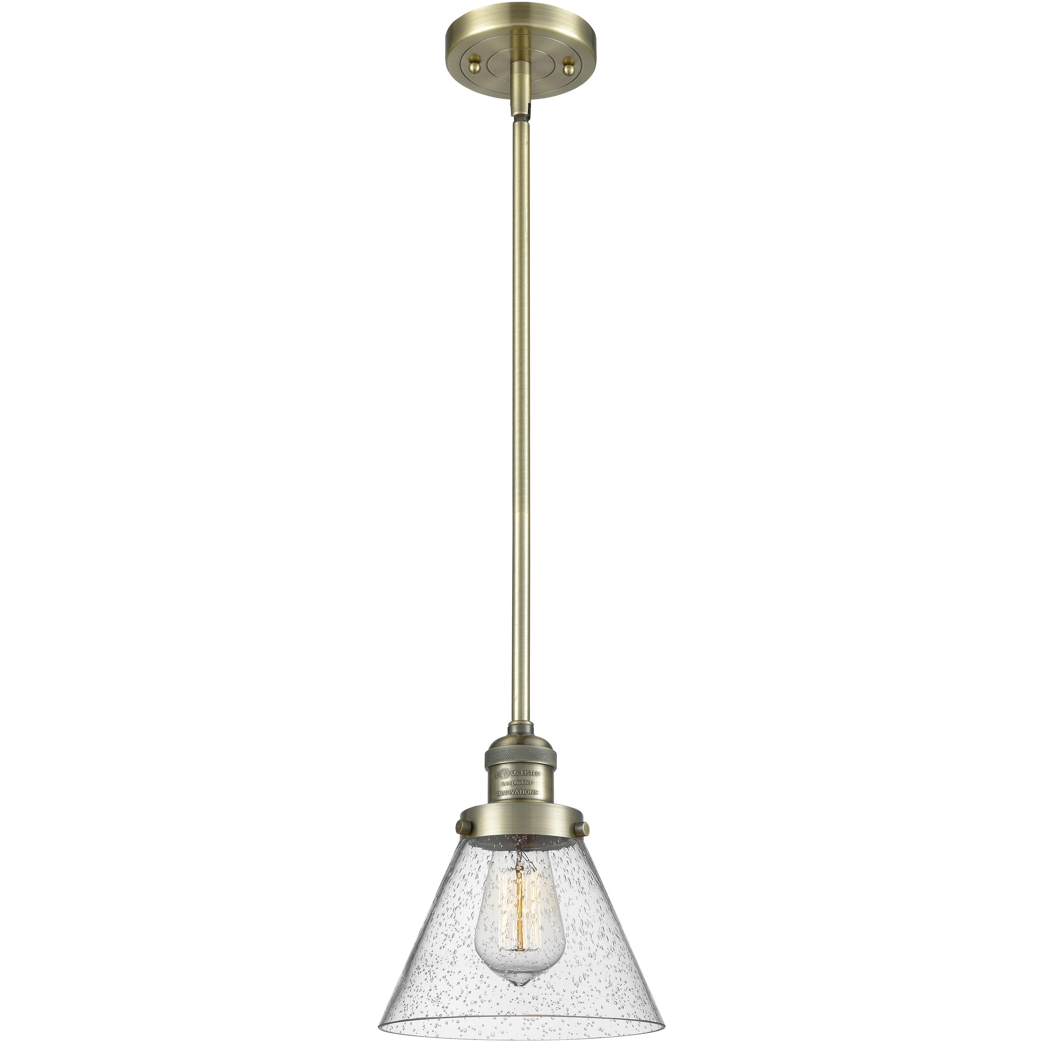 Franklin Restoration Cone LED 8 inch Antique Brass Mini Pendant Ceiling Light in Seedy, Franklin Restoration