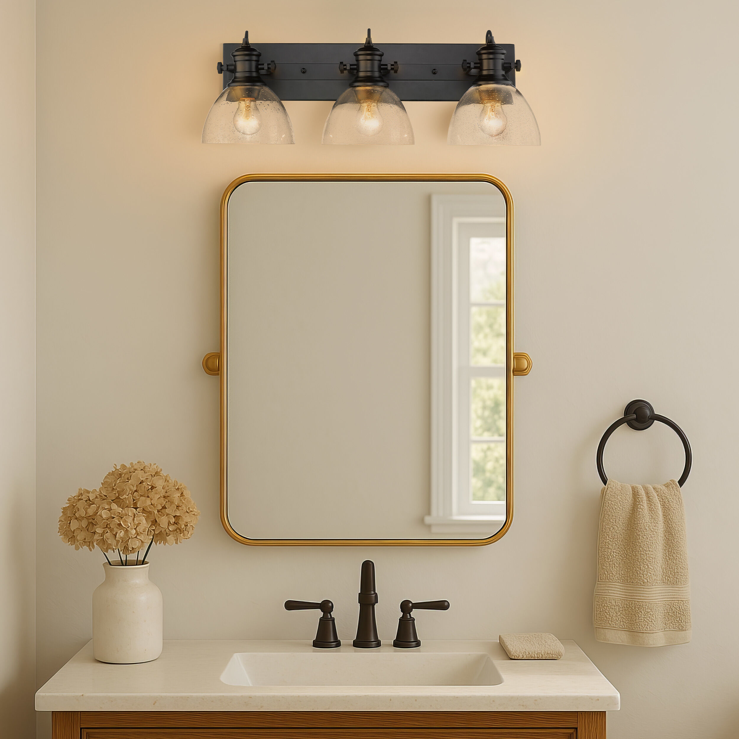 Yep Hines Vanity Wall Light in Matte Black, Seeded Glass