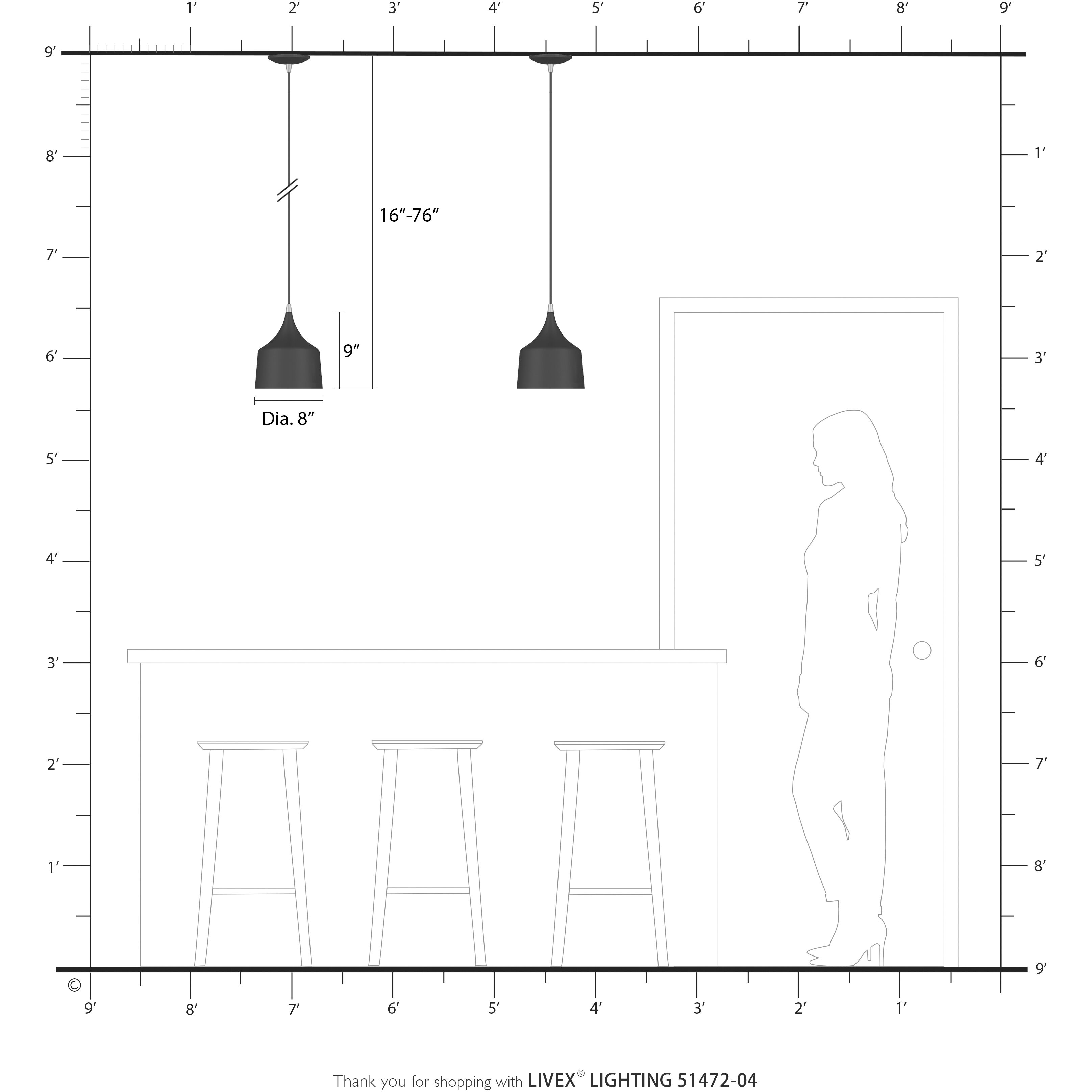Bolita 8 inch Black with Brushed Nickel Accents Pendant Ceiling Light