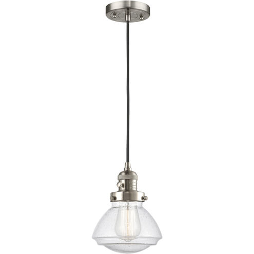 Franklin Restoration Olean LED 6.75 inch Brushed Satin Nickel Mini Pendant Ceiling Light in Seedy