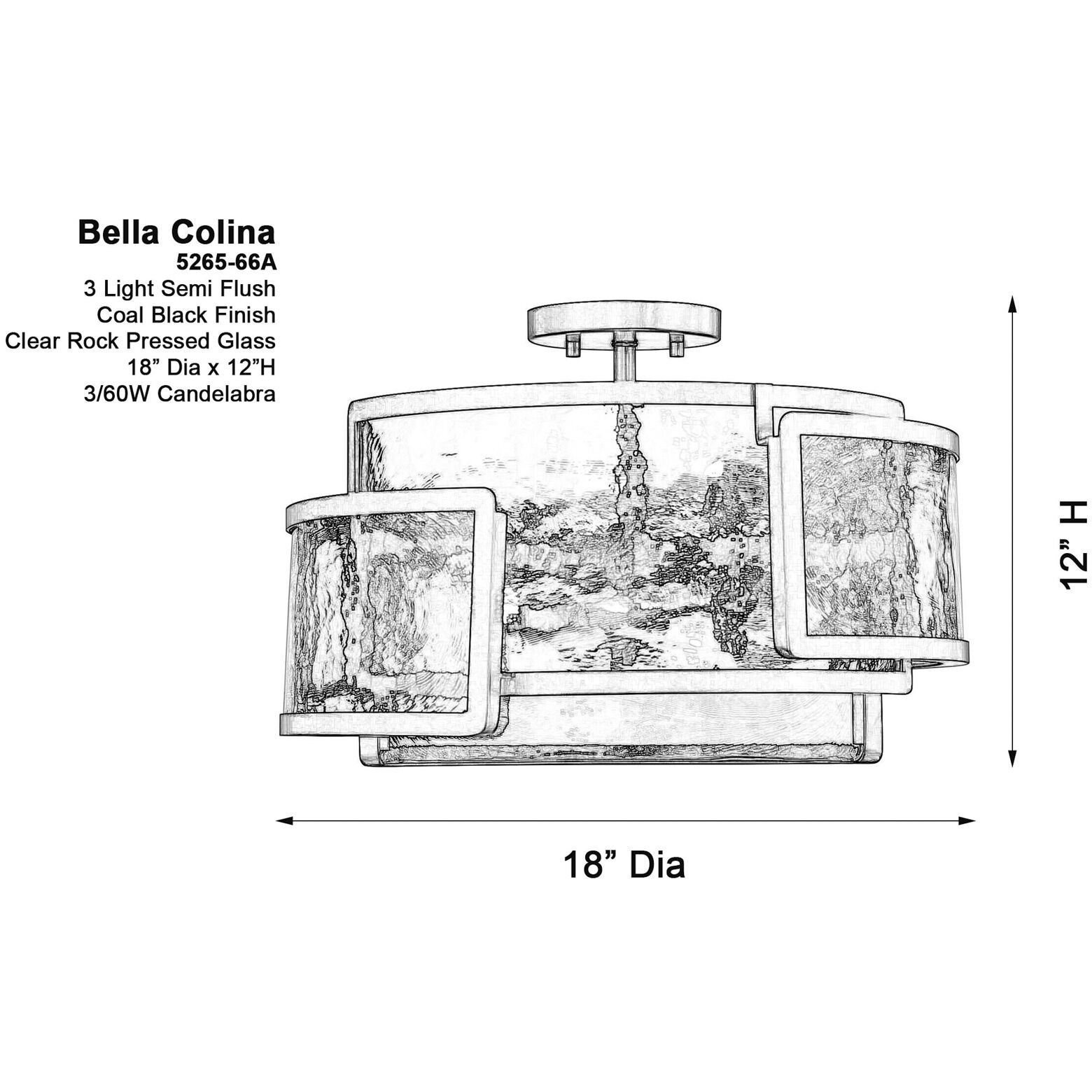 Bella Collina 3 Light 18 inch Coal Semi Flush Mount Ceiling Light