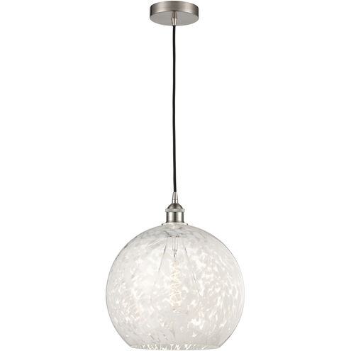 Edison White Mouchette 1 Light 13.75 inch Brushed Satin Nickel Cord Hung Pendant Ceiling Light
