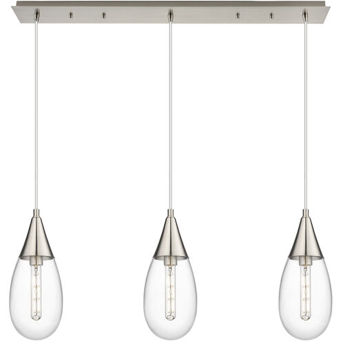 Malone 3 Light 37.75 inch Brushed Satin Nickel Linear Pendant Ceiling Light in Clear Glass