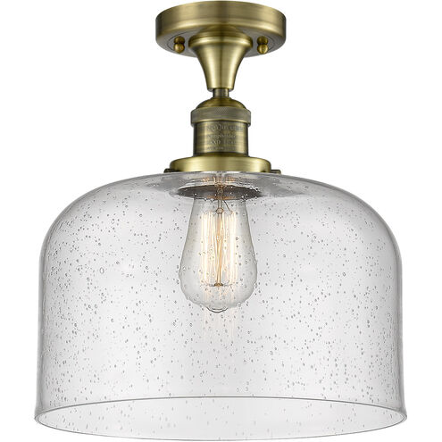 Franklin Restoration X-Large Bell LED 12 inch Antique Brass Semi-Flush Mount Ceiling Light in Seedy Glass, Franklin Restoration