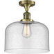 Franklin Restoration X-Large Bell LED 12 inch Antique Brass Semi-Flush Mount Ceiling Light in Seedy Glass, Franklin Restoration