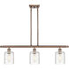 Ballston Cobbleskill 3 Light 36 inch Antique Copper Island Light Ceiling Light in Deco Swirl Glass