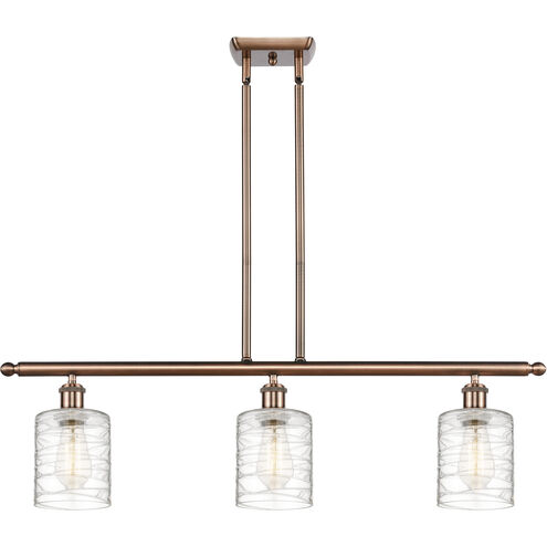 Ballston Cobbleskill 3 Light 36 inch Antique Copper Island Light Ceiling Light in Deco Swirl Glass