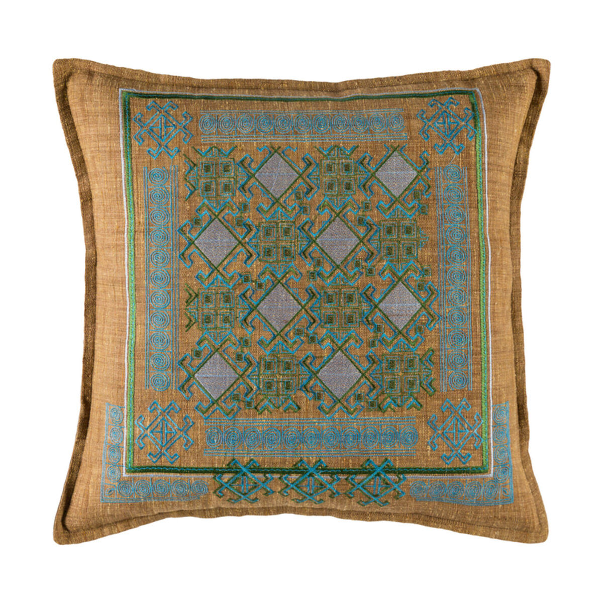 Litavka 20 X 20 inch Camel and Sky Blue Throw Pillow