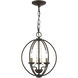 Arabella 3 Light 12 inch Bronze with Antique Brass Finish Candles Convertible Mini Chandelier/ Semi-Flush Ceiling Light, Globe