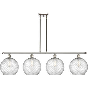 Ballston Large Farmhouse Chicken Wire 4 Light 48 inch Polished Nickel Island Light Ceiling Light in Clear Glass with Nickel Wire, Ballston