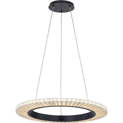 Textile LED 18 inch Matte Black Pendant Ceiling Light in Cream Linen Fabric